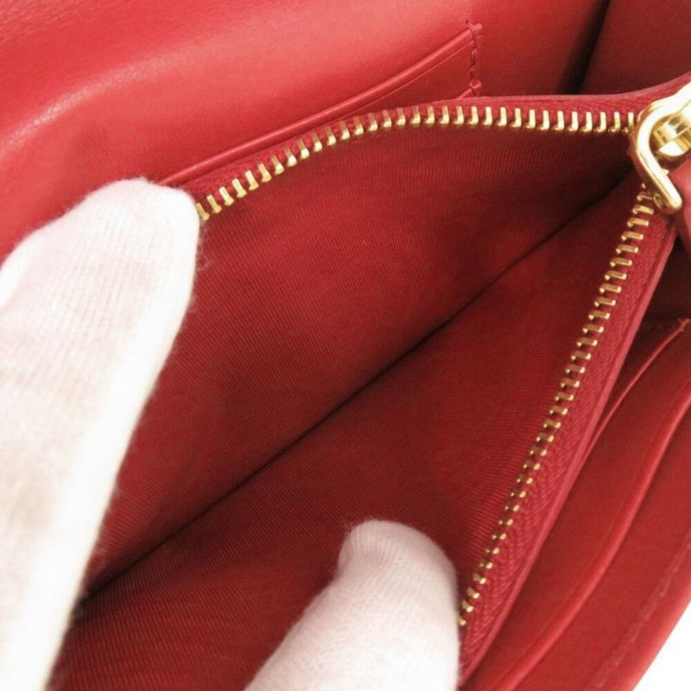 Prada 1 M1437 Nylon Leather Red Shoulder Wallet Long Wallet Red 1800 - Picture 6 of 8